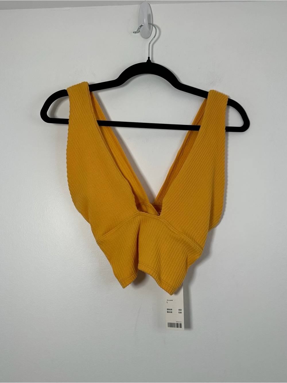 Urban Outfitters Mustard Yellow Ribbed Deep V Halter Crop Top Size Large NWT